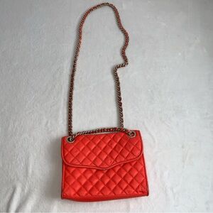 REBECCA MINKOFF‎ Women’s Bright Red Leather Quilted Crossbody Bag chain strap